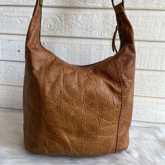 • AMERICAN LEATHER CO. Tan Embossed leather Hobo Shoulder Bag Lenox Hampton - Picture 7 of 11